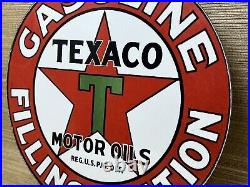 Vintage Texaco Motor Oil Porcelain Sign Texas Gasoline Gas Station Pump Plate