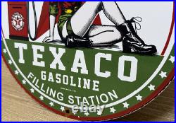 Vintage Texaco Motor Oil Porcelain Sign Texas Gasoline Gas Station Pump Plate