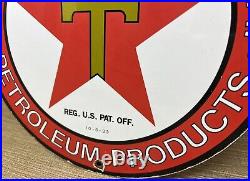 Vintage Texaco Motor Oil Porcelain Sign Texas Gasoline Gas Station Pump Plate