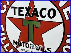 Vintage Texaco Motor Oil Porcelain Sign Texas Gasoline Gas Station Pump Plate