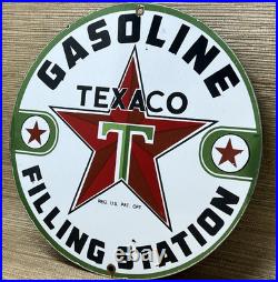 Vintage Texaco Motor Oil Porcelain Sign Texas Gasoline Gas Station Pump Plate