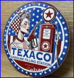 Vintage Texaco Motor Oil Porcelain Sign Texas Gasoline Gas Station Pump Plate