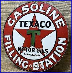 Vintage Texaco Motor Oil Porcelain Sign Texas Gasoline Gas Station Pump Plate