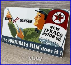 Vintage Texaco Motor Oil Porcelain Sign Texas Gasoline Gas Station Pump Plate