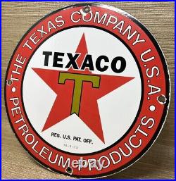 Vintage Texaco Motor Oil Porcelain Sign Texas Gasoline Gas Station Pump Plate