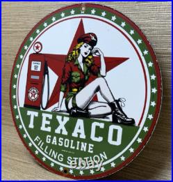 Vintage Texaco Motor Oil Porcelain Sign Texas Gasoline Gas Station Pump Plate