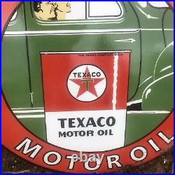 Vintage Texaco Motor Oil porcelain sign large 30 Oil Can