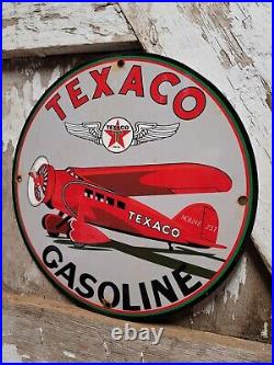 Vintage Texaco Porcelain Gas Sign Aviation Fuel Motor Oil Gas Texas Airplane 66