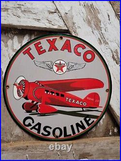 Vintage Texaco Porcelain Gas Sign Aviation Fuel Motor Oil Gas Texas Airplane 66