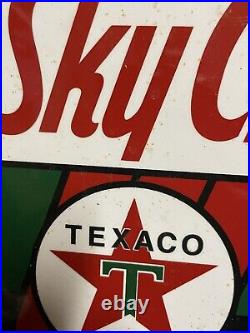 Vintage Texaco Porcelain Sign Sky Chief Gas Station Pump Plate Fuel Motor Oil