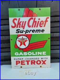 Vintage Texaco Porcelain Sign Sky Chief Petrox Tx Gas Signage Motor Oil Service