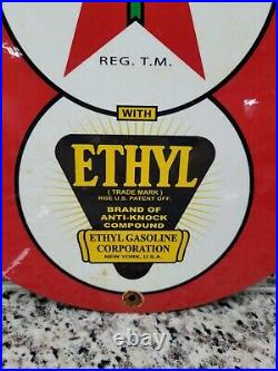 Vintage Texaco Porcelain Sign Texas Motor Oil Gas Station Service Pump Ethyl 12