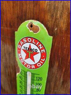 Vintage Texaco Porcelain Thermometer Sign Texas Star Gas Motor Oil Advertising