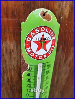 Vintage Texaco Porcelain Thermometer Sign Texas Star Gas Motor Oil Advertising
