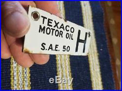 Vintage Texaco oil SAE #50 Porcelain Bulk Motor Oil Tag Sign Petroliana