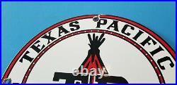 Vintage Texas Pacific Motor Oil Porcelain Gas Pump Plate Service Station Sign