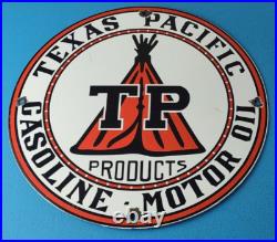 Vintage Texas Pacific Motor Oil Sign Gas Pump Porcelain Service Station Sign