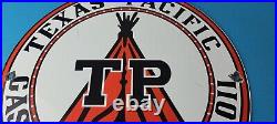 Vintage Texas Pacific Motor Oil Sign Gas Pump Porcelain Service Station Sign