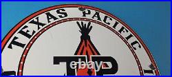 Vintage Texas Pacific Motor Oil Sign Gas Pump Porcelain Service Station Sign