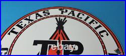 Vintage Texas Pacific Motor Oil Sign Gas Pump Porcelain Service Station Sign