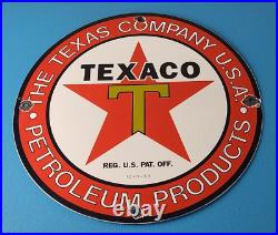 Vintage Texas Sign Texaco Gasoline Gas Motor Oil Pump Shop Porcelain Sign