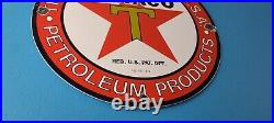 Vintage Texas Sign Texaco Gasoline Gas Motor Oil Pump Shop Porcelain Sign