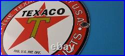 Vintage Texas Sign Texaco Gasoline Gas Motor Oil Pump Shop Porcelain Sign