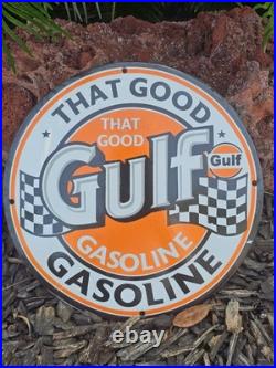 Vintage That Good Gulf Gasoline Porcelain Gas Pump Motor Oil Sign 12