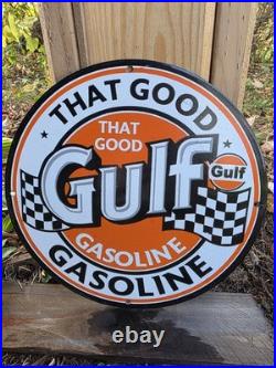 Vintage That Good Gulf Gasoline Porcelain Gas Pump Motor Oil Sign 12