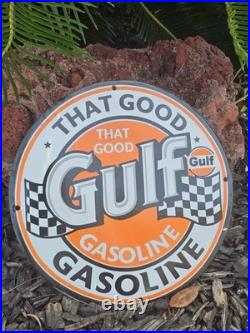 Vintage That Good Gulf Gasoline Porcelain Gas Pump Motor Oil Sign 12