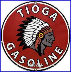 Vintage Tioga Chief Gasoline Porcelain Sign Motor Oil Gas Station Pump Musgo