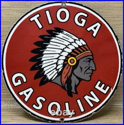 Vintage Tioga Chief Gasoline Porcelain Sign Motor Oil Gas Station Pump Musgo