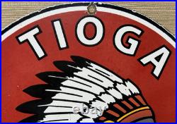 Vintage Tioga Chief Gasoline Porcelain Sign Motor Oil Gas Station Pump Musgo