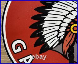 Vintage Tioga Chief Gasoline Porcelain Sign Motor Oil Gas Station Pump Musgo