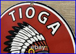 Vintage Tioga Chief Gasoline Porcelain Sign Motor Oil Gas Station Pump Musgo