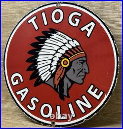 Vintage Tioga Chief Gasoline Porcelain Sign Motor Oil Gas Station Pump Musgo