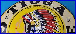 Vintage Tioga Gasoline Sign Indian Chief Gas Motor Oil Pump Porcelain Sign