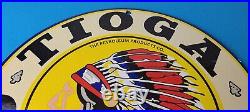 Vintage Tioga Gasoline Sign Indian Chief Gas Motor Oil Pump Porcelain Sign