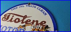 Vintage Tiolene Motor Oil Porcelain Rat Fink Ed Roth Gas Pump Plate Service Sign