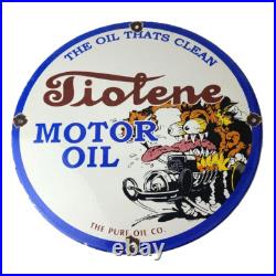 Vintage Tiolene Motor Oil Porcelain Sign Rat Fink Sign Gas Pump Plate Sign