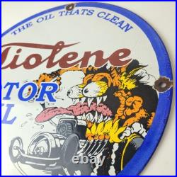 Vintage Tiolene Motor Oil Porcelain Sign Rat Fink Sign Gas Pump Plate Sign
