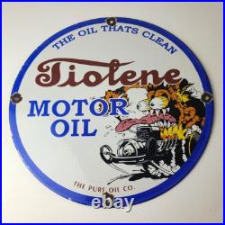 Vintage Tiolene Motor Oil Porcelain Sign Rat Fink Sign Gas Pump Plate Sign