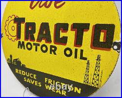 Vintage Tracto Motor Oil Porcelain Sign Tractor John Deer Ih Gas Dealership Farm