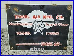 Vintage Travel Air Mfg Co Porcelain Sign Aircrafy Gas Signage Motor Oil Service