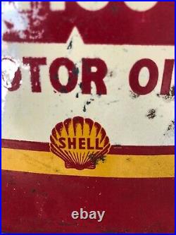 Vintage Triangular Old Shell X-100 Motor Oil Can Garage Auto Station Pump Sign