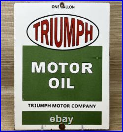 Vintage Triumph Motor Oil Porcelain Sign Gas Station Pump Plate Lubester Service Vintage Triumph Motor Oil Porcelain Sign Gas Station Pump Plate Lubester Service