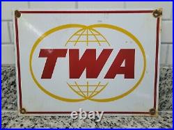 Vintage Twa Porcelain Sign Commercial Airline Gas Motor Oil Airport Aircraft