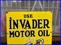 Vintage USE INVADER MOTOR OIL PENNSYLVANIA OIL PORCELAIN ENAMEL SIGN 28 x 20 Vintage USE INVADER MOTOR OIL PENNSYLVANIA OIL PORCELAIN ENAMEL SIGN 28 x 20