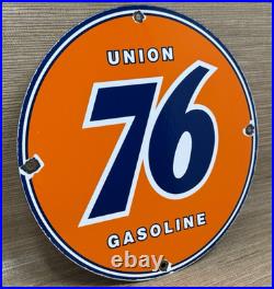 Vintage Union 76 Gasoline Porcelain Sign Gas Station Pump Plate Motor Oil Auto