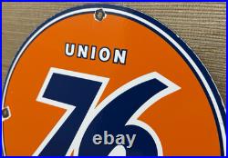 Vintage Union 76 Gasoline Porcelain Sign Gas Station Pump Plate Motor Oil Auto